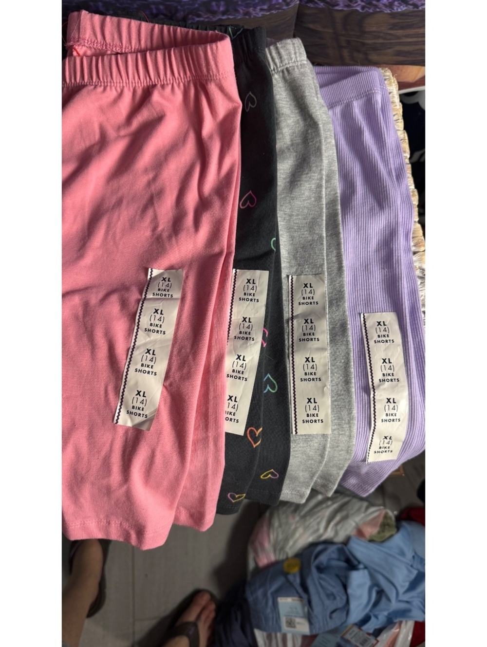 Cat & Jack Girls' XL (14) Bike Shorts 4-Pack in Pink, Black Heart Print, Gray, &